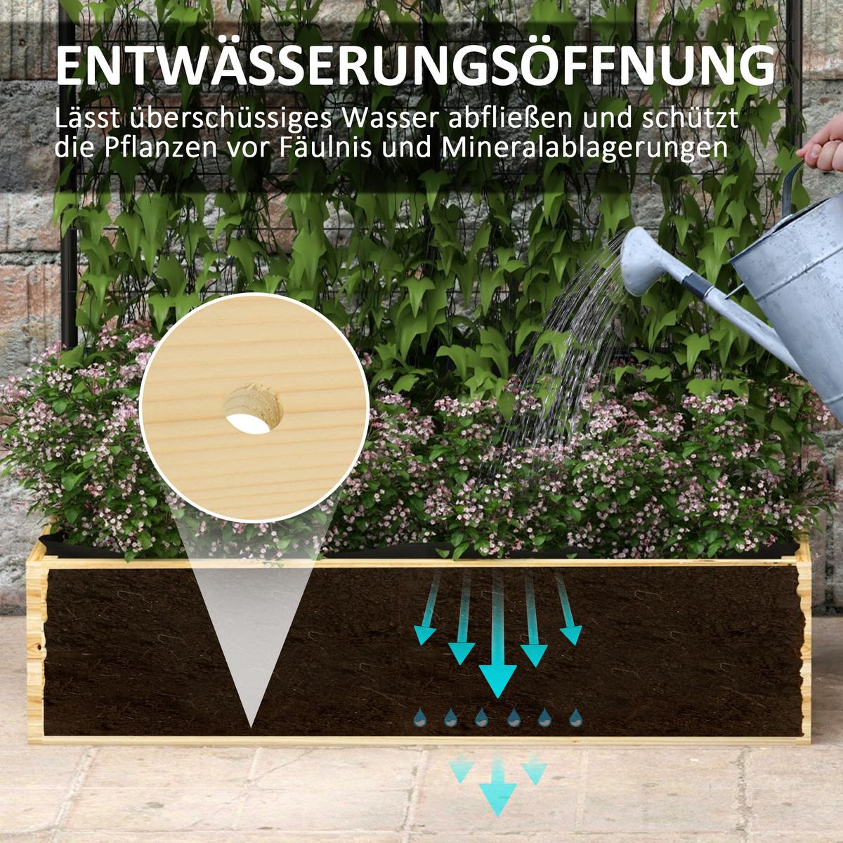 HOCHBEET mit Rankhilfe, Pflanzkasten aus Holz, für Garten, Balkon, Naturholz - Fichtefarben, Holz (38/145/80cm) - Outsunny