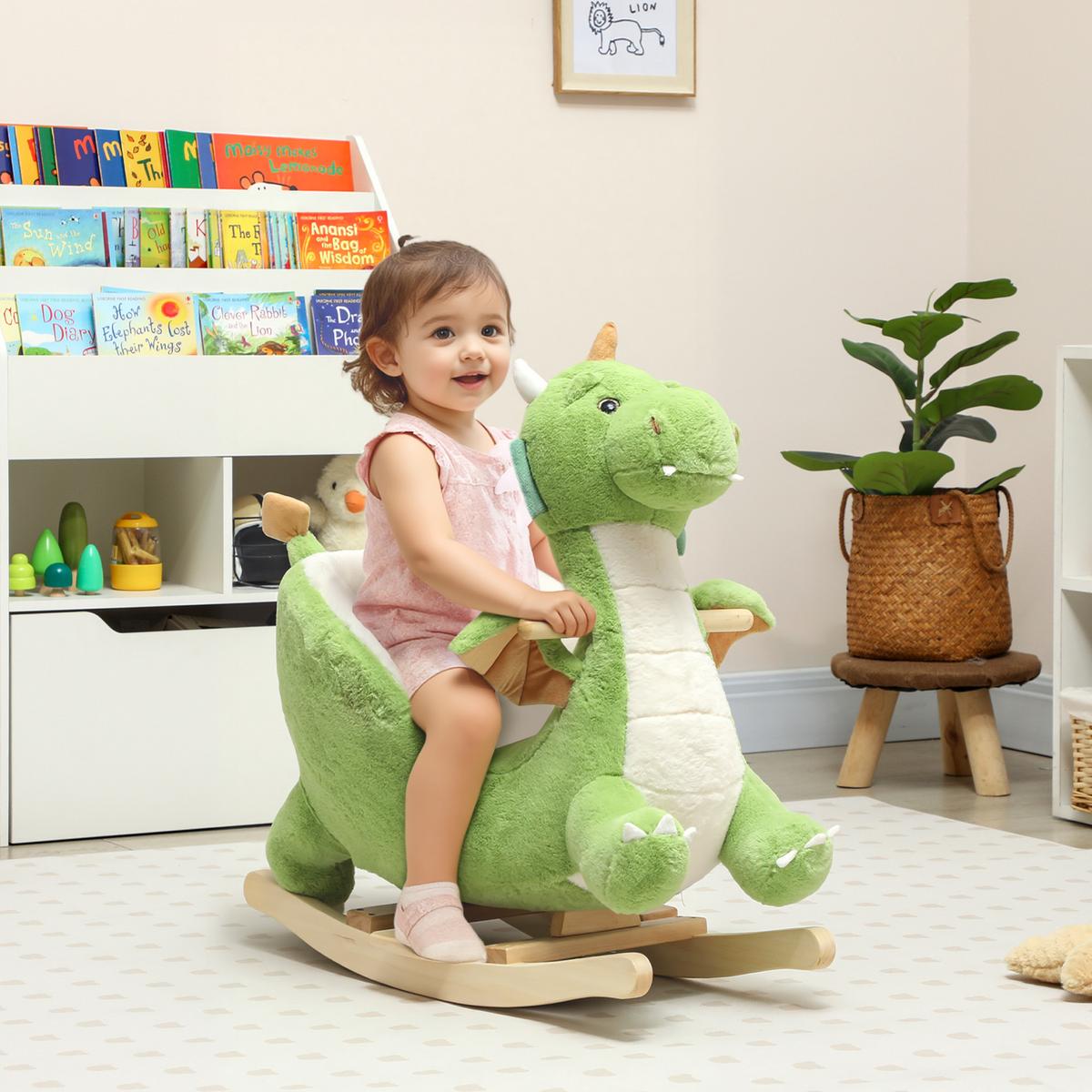 SCHAUKELTIER Dinosaurier-Schaukel interaktive Tiergeräusche weiche Füllung Grün - Grün, Textil (39/66/73cm) - AIYAPLAY