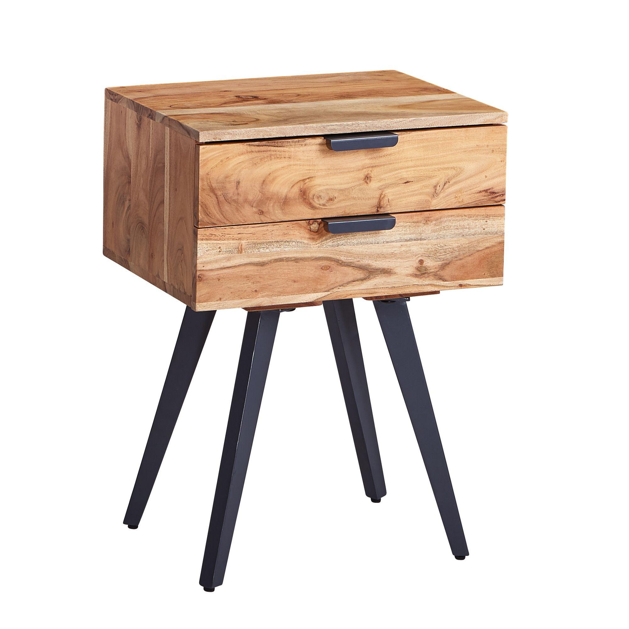 NACHTTISCH – Akazie Massivholz, Industrial-Stil, handmade, braun/grau - Beige/Anthrazit, Holz/Metall (47/65/35cm) - KADIMA DESIGN