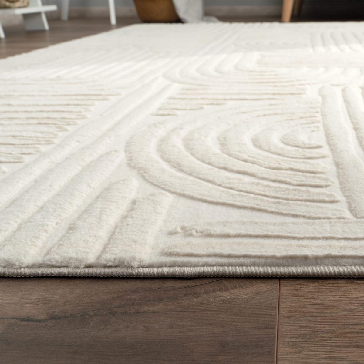 KURZFLORTEPPICH, mit Struktur, aus Polyester, Florhöhe 10 mm, Creme, 120 x 160 cm - Creme, Textil (160/120cm) - KADIMA DESIGN