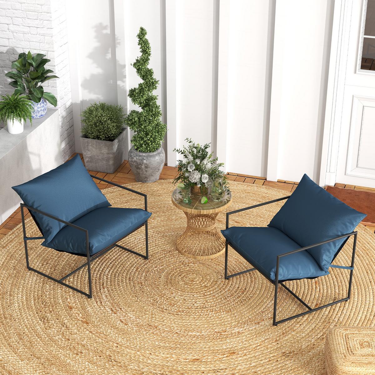 SLING-AKZENTSTÜHLE Navy(2er-Set) - Dunkelblau, Metall (71/61/71cm) - COSTWAY