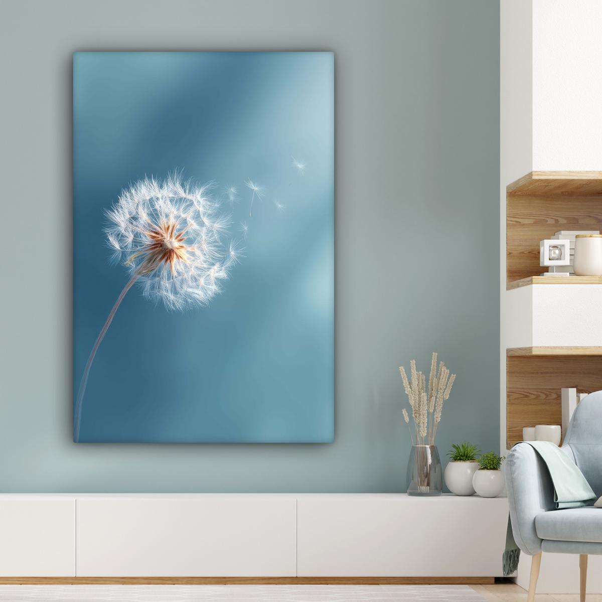LEINWANDBILD Löwenzahn - Wind - Blau Deko XXL 80x120 cm - Blaugrau, Textil (80/120cm) - MuchoWow