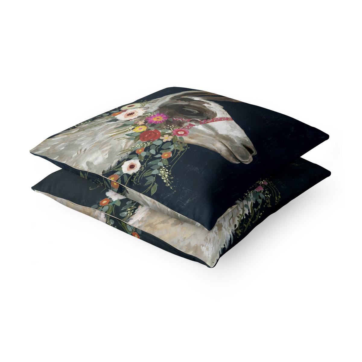 DEKOKISSEN 2er-Set Lama mit Blumenschmuck Set I 40/40 cm - Schwarz, Textil (40/40cm) - Bilderwelten