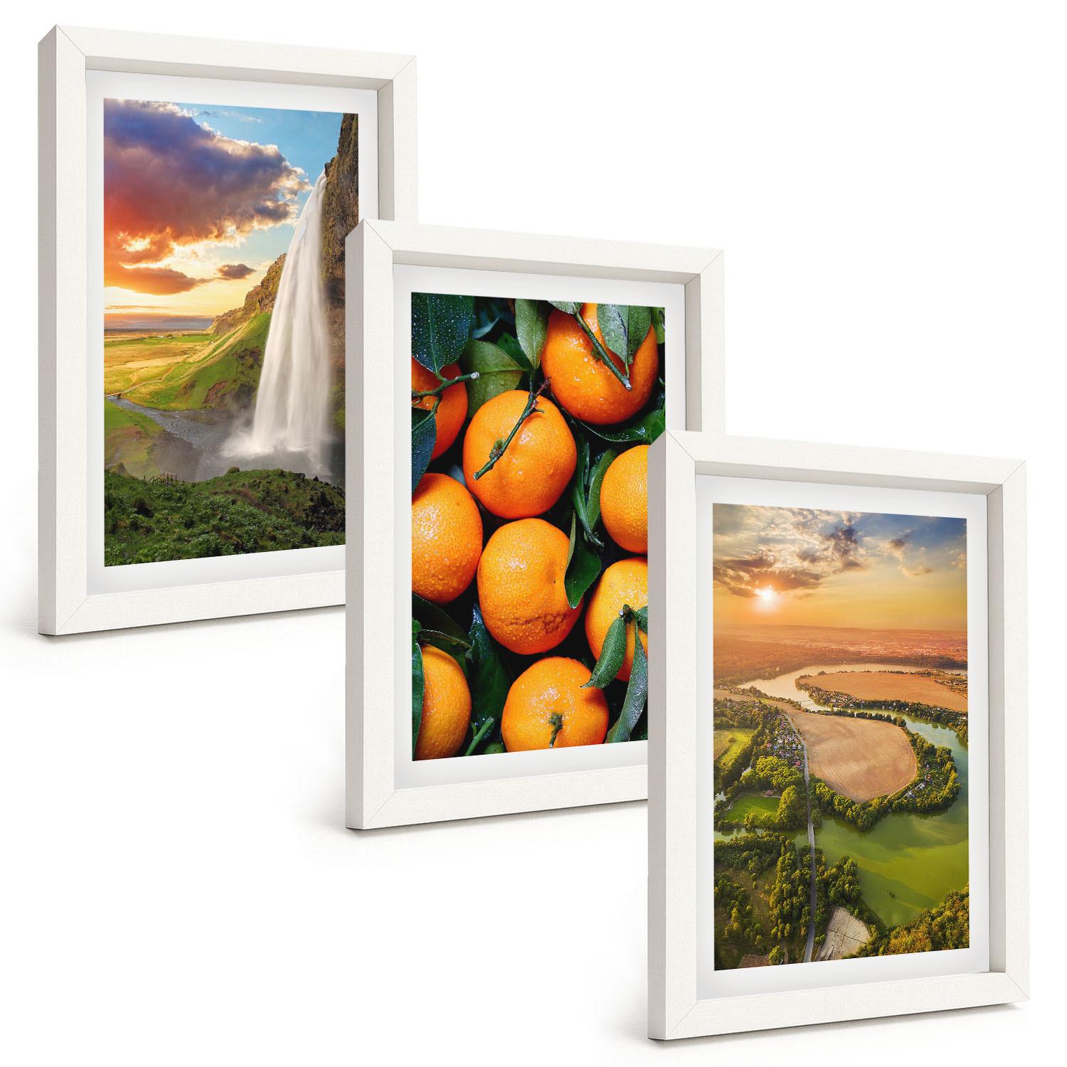 BILDER SET 3er Set - 20x30 cm Weißer Rahmen - Orange Mountain Wasserfall - Weiß, Kunststoff (20/30cm) - TULUP