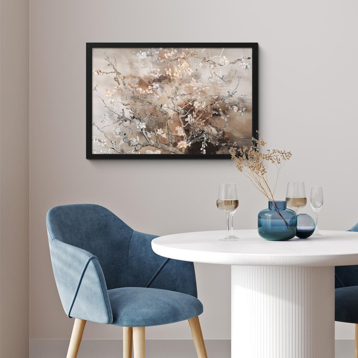 POSTER MIT RAHMENGERAHMTES BILD Mandelblüte - Kunst - Van Gogh - Beige - Abstrakt 60x40 cm - Braun, Papier (60/40cm) - MuchoWow