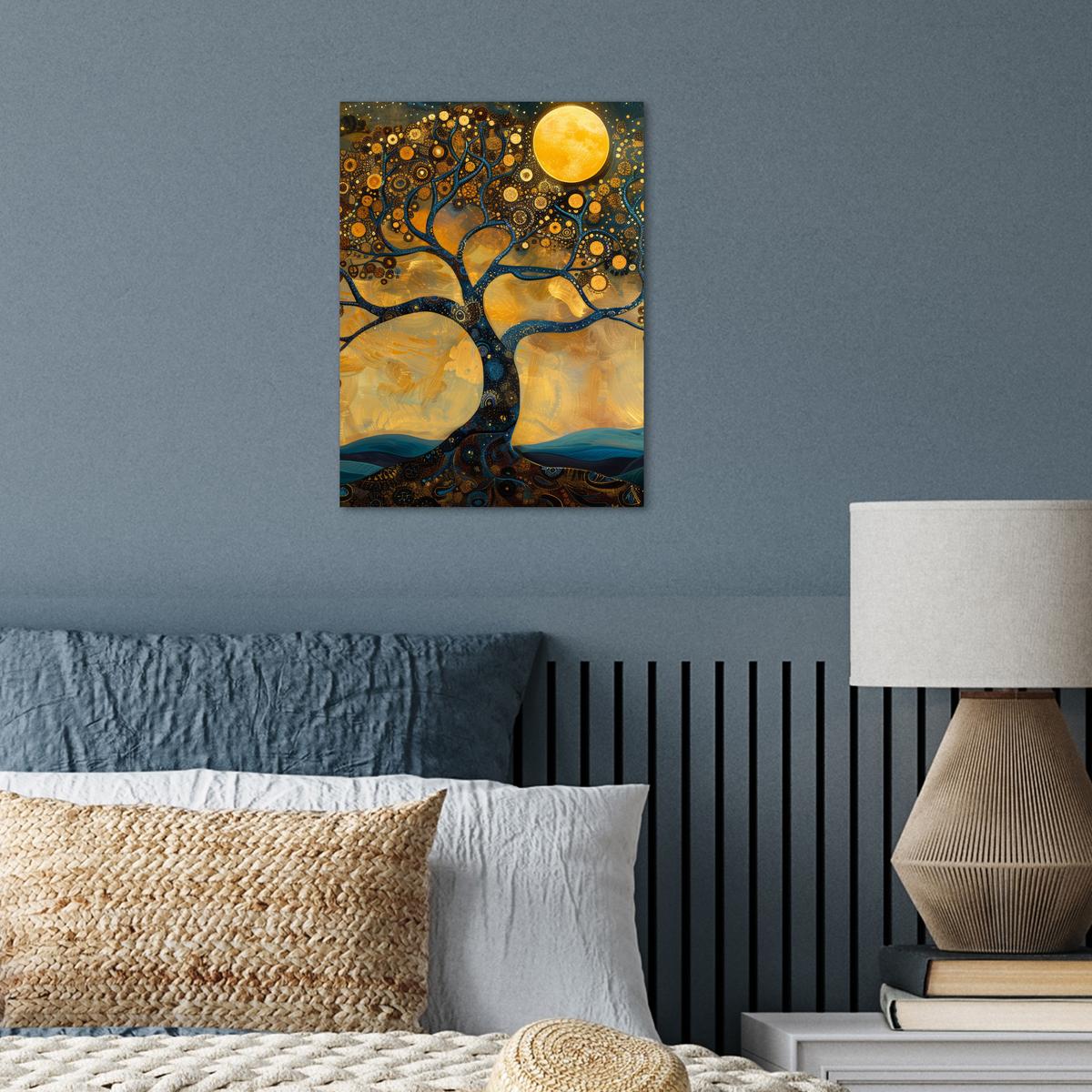 POSTER Baum - Mond - Blumen - Gold - Kunst Wandbilder 30x40 cm - Orange, Papier (30/40/0.1cm) - MuchoWow