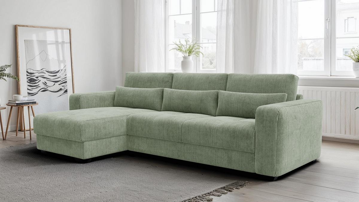 ECKSOFA OLI 4-Sitzer links, salbeigrün - Salbeigrün, Holz/Textil (295/172cm) - Wozimo
