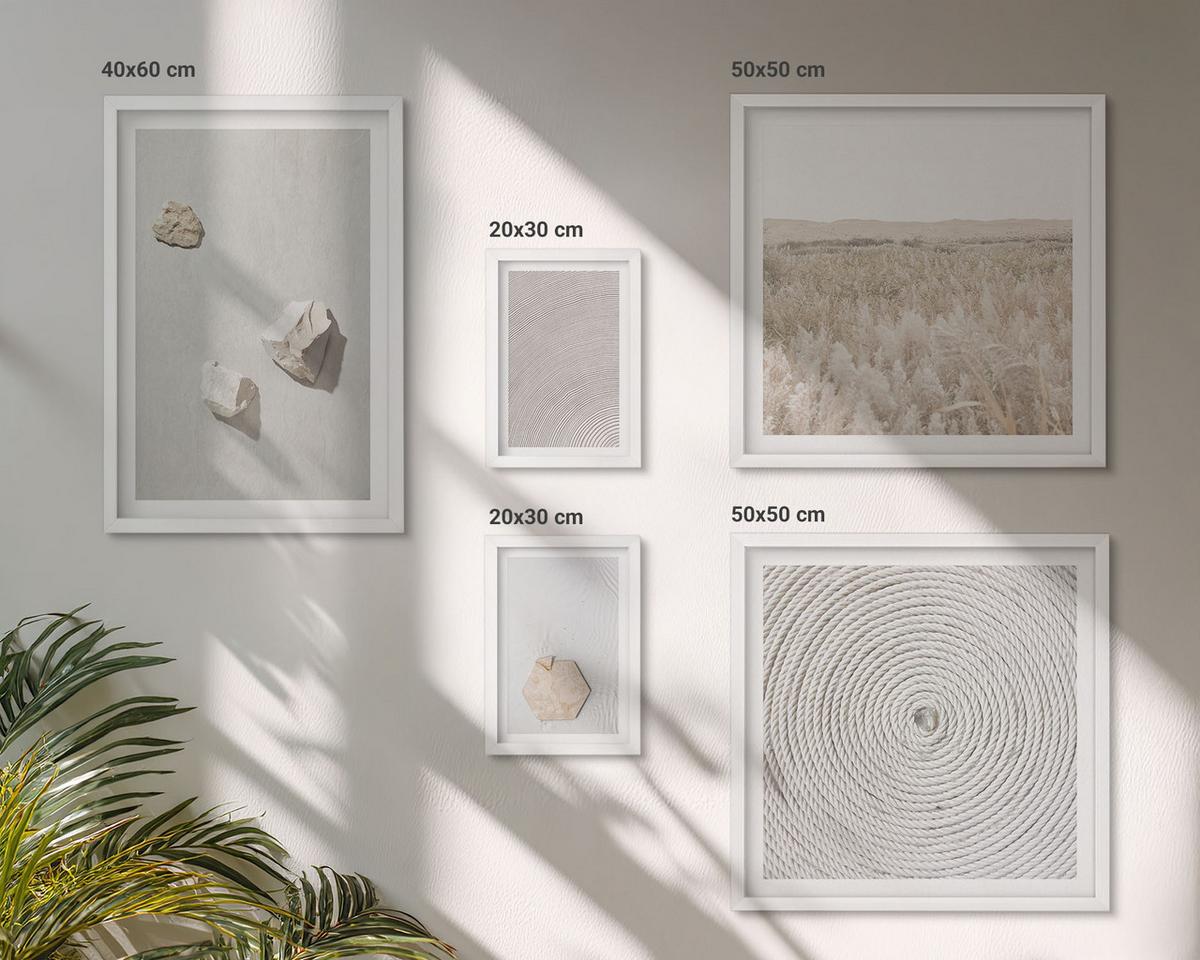 BILDER SET 5er Set - 50x50 cm & 20x30 cm & 40x60 cm Weißer Rahmen - Leichte Boho-Sandtexturen - Weiß, Kunststoff (40/60cm) - TULUP