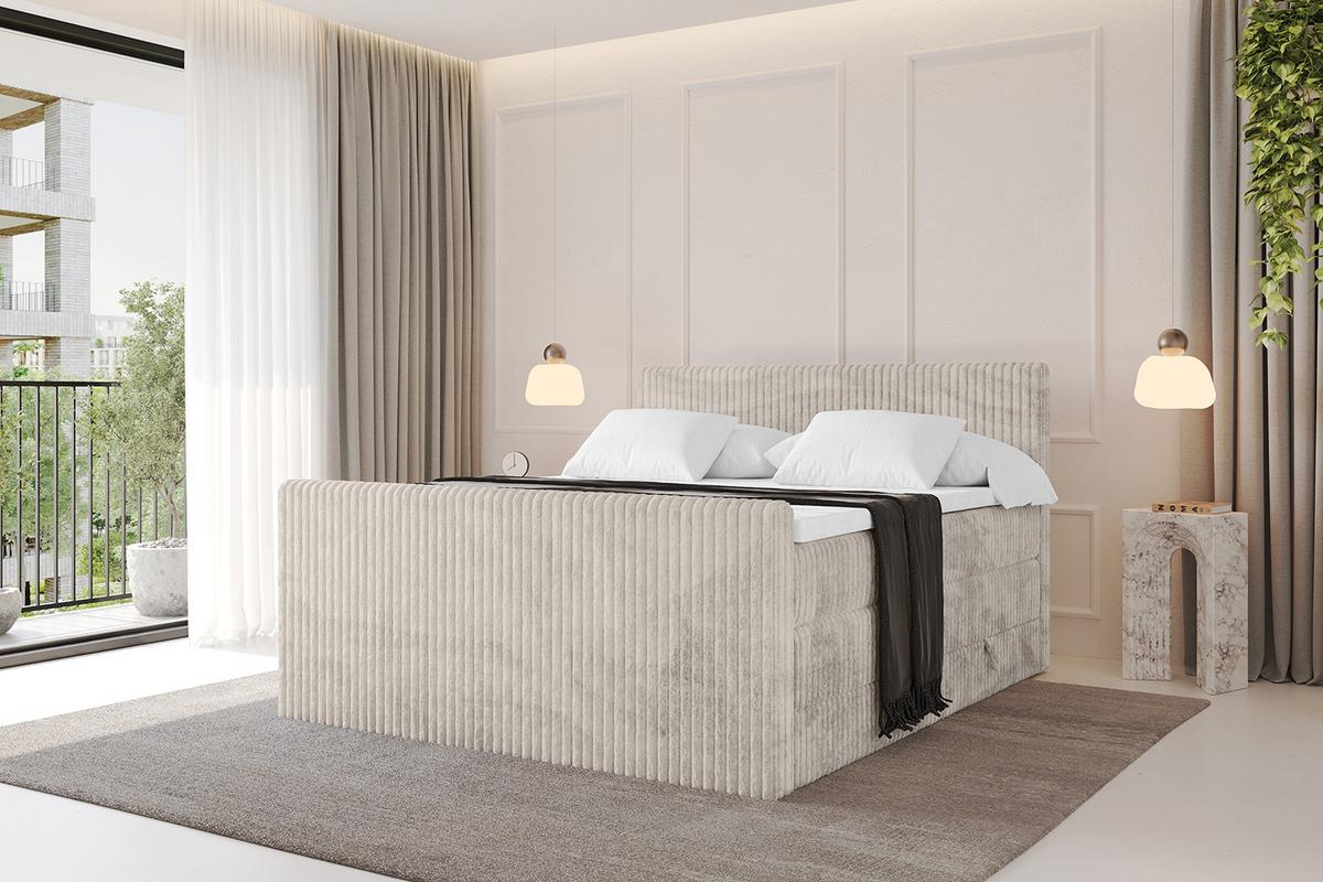 BOXSPRINGBETT mit Matratze H3|H4 und Lattenrost - TOLO-Z KING 140x200 Cord - Creme - Creme, Holzwerkstoff (140/200cm) - ALTDECOR