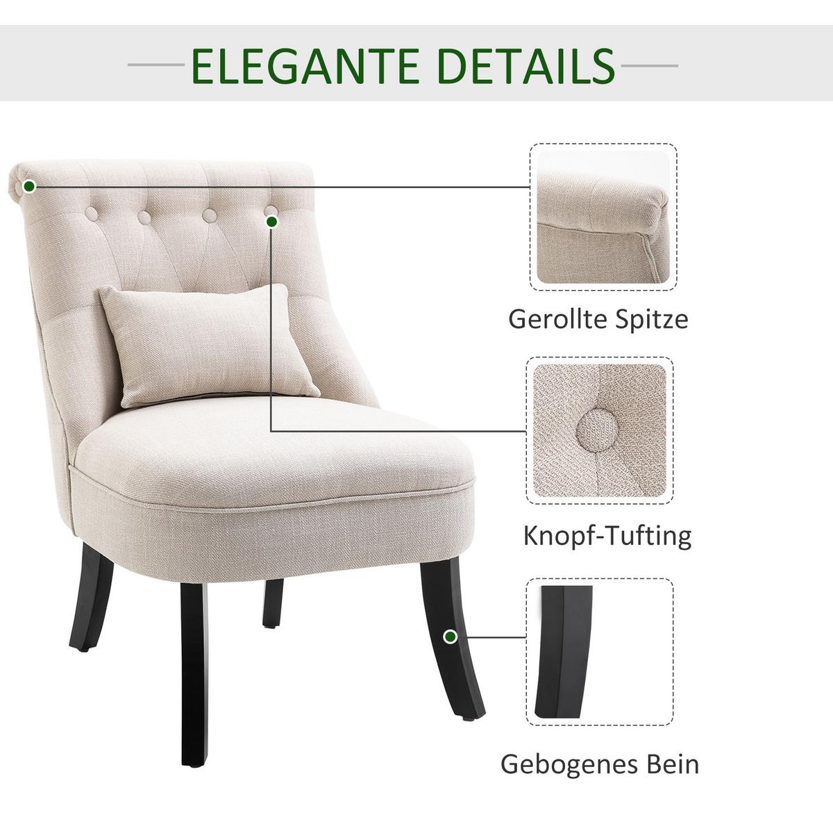 RELAXSESSEL, Sessel mit Rückenkissen, Loungesessel mit Leinenoptik - Weiß, Textil (69/77/52.5cm) - HOMCOM