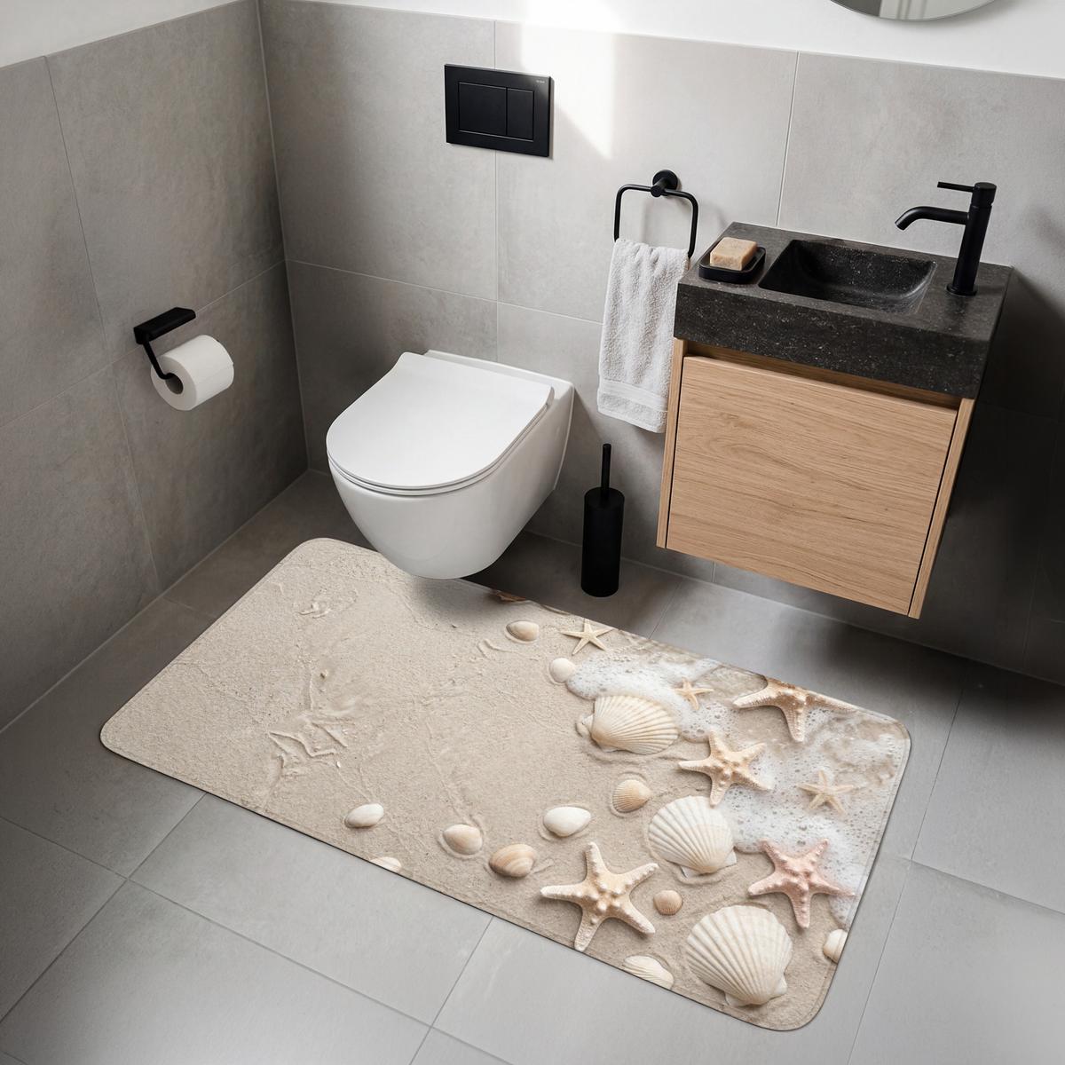 WC-VORLEGER Muscheln - Seesterne - Strand WC Teppich 120x60 cm - Sandfarben, Textil (120/1cm) - OnlyWow