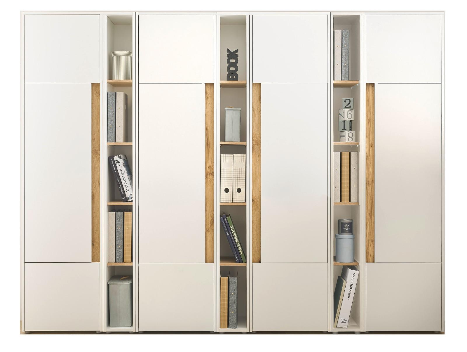 AKTENSCHRANK Set 7-teilig weiß matt, Eiche Wotan 260 x 200 cm, Schrank-Regal-Kombination mit 35 Fächern - Eichefarben/Eiche Wotan, Holzwerkstoff/Kunststoff (260/200/40cm) - Furn.Design