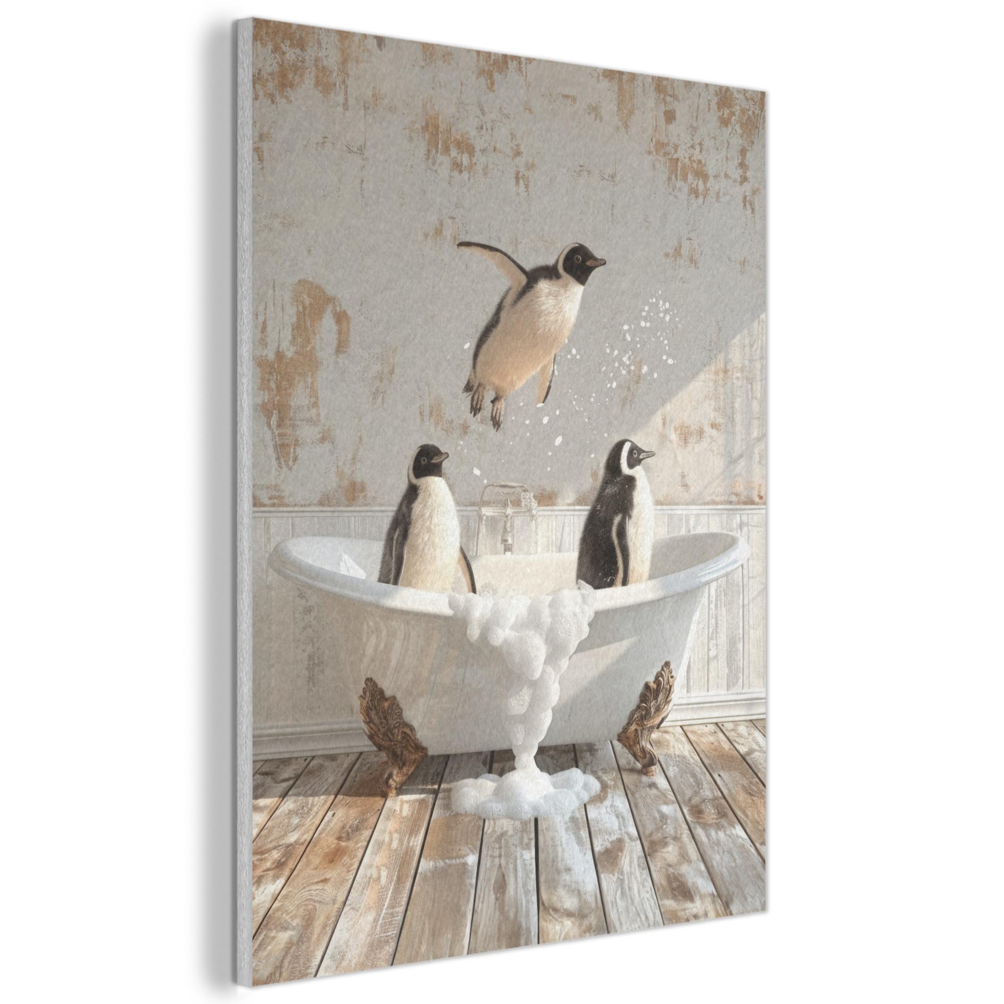 AKUSTIKBILD Vintage - Pinguin - Badewanne - Schaumstoff Wandbilder 60x80 cm - Schwarz, Kunststoff (60/80/0.9cm) - MuchoWow