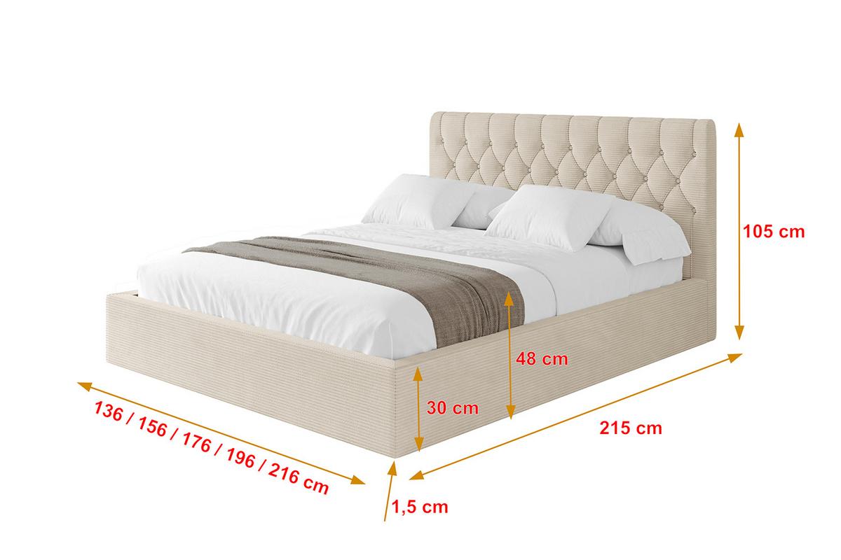 POLSTERBETT mit Bettkasten und Lattenrost, Boxbett ohne Matratze - RENO 180x200 Beige - Creme, Holzwerkstoff/Textil (180/200cm) - ALTDECOR