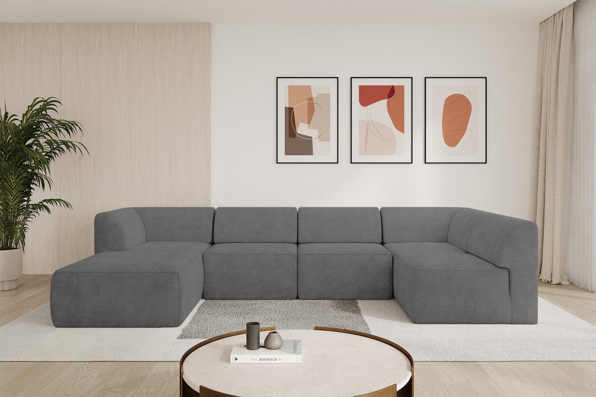WOHNLANDSCHAFT Ottomane Links MOVO-L 345x180x78 cm Grau Velours - Taupe, Holzwerkstoff/Kunststoff (345/78/180cm) - ALTDECOR