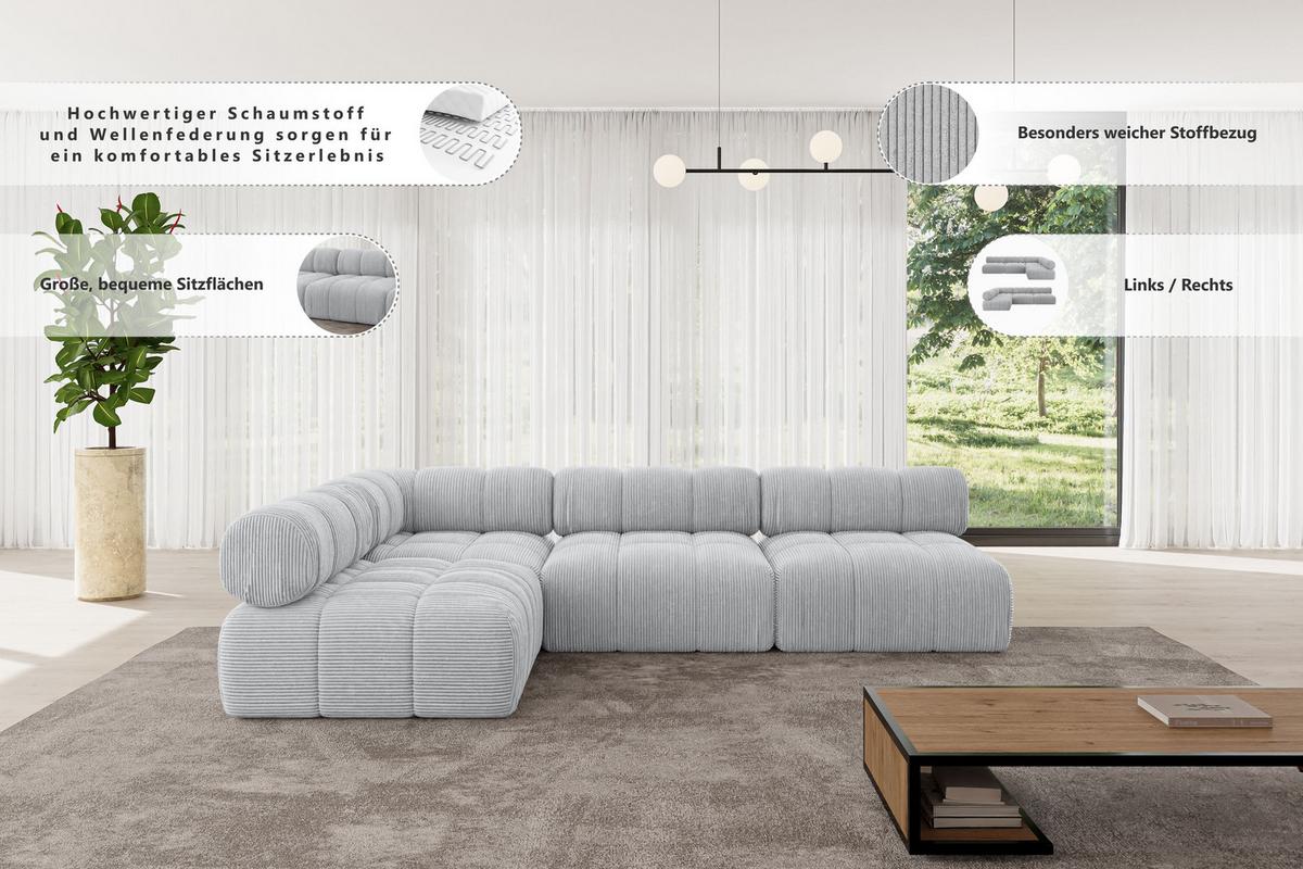ECKSOFA modulares Sofa Samaro-L2 - 285x190x70 cm Schwarz Velours - Schwarz, Holzwerkstoff/Textil (285/190cm) - ALTDECOR