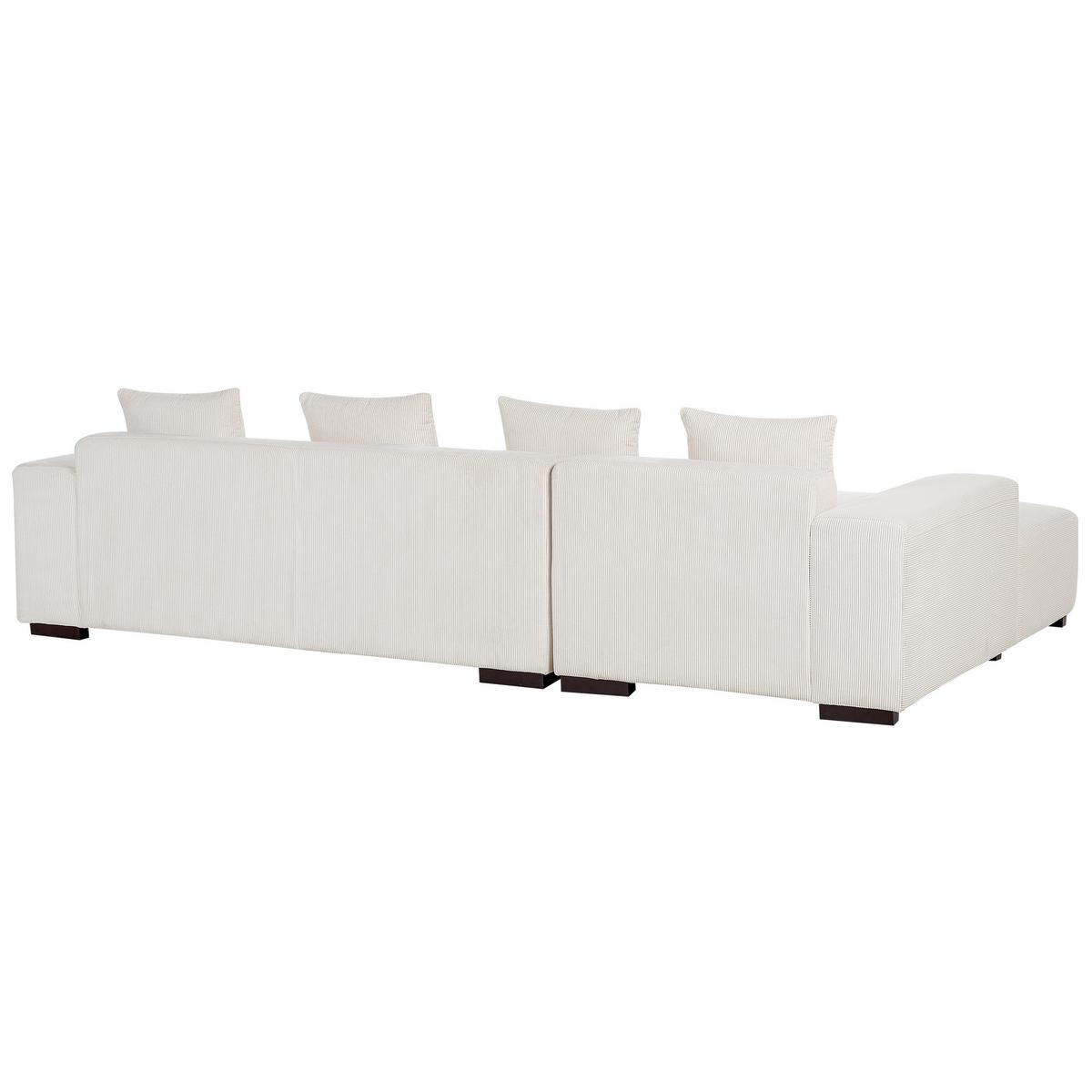 ECKSOFA 4-Sitzer Cord Cremeweiß mit Ottomane rechtsseitig Lungo - Creme/Weiß, Textil (285/160cm) - Beliani