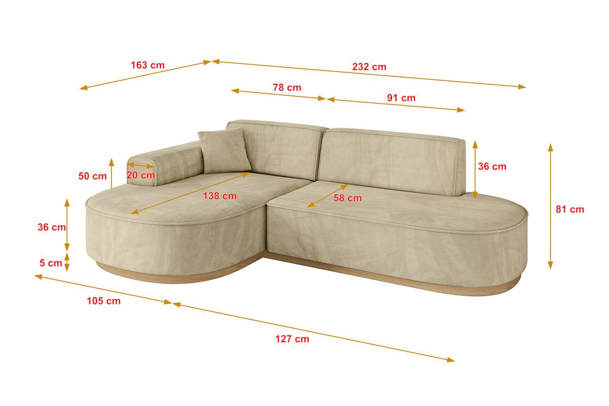ECKSOFA Ottomane Links MARI-L1-v2 - 243x171x83 cm Beige Velours - Beige, Holzwerkstoff/Textil (243/171cm) - ALTDECOR