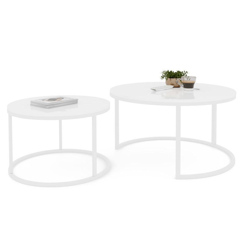 COUCHTISCH-SET LAVO 70/50 cm Runden, Weiß Hochglanz - Weiß Hochglanz, Metall (70/70/48cm) - Idohome
