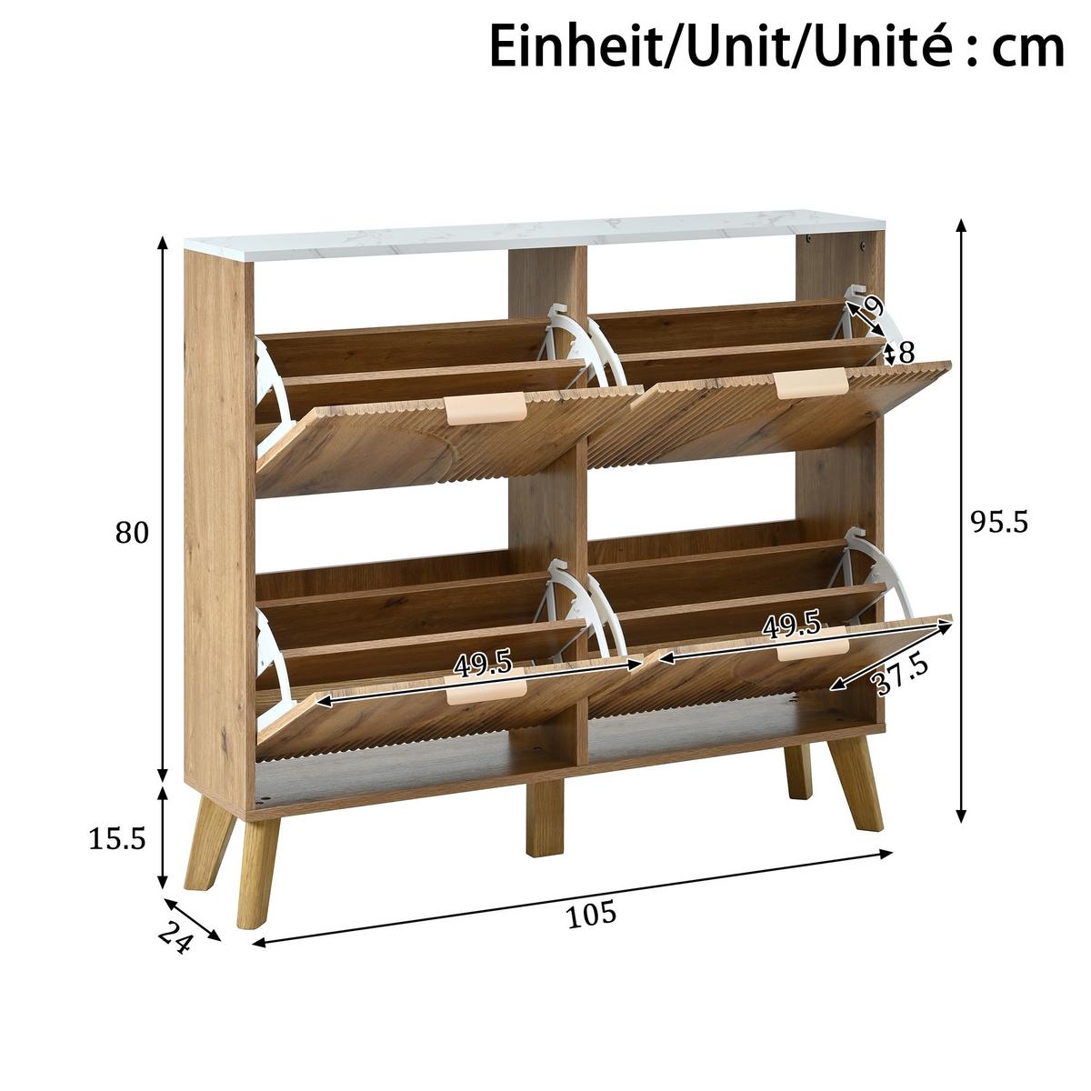 SCHUHSCHRANK mit 3d-strukturfront & 4 klappfächern - Naturfarben, Holzwerkstoff (105/95.5/24cm) - Urban Meuble