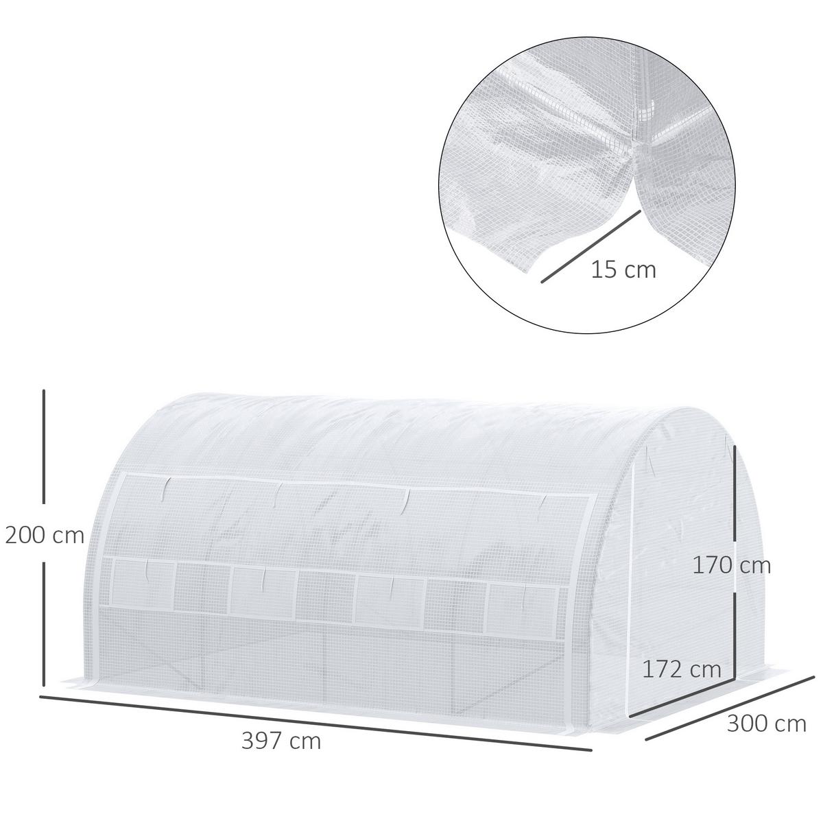 FOLIENGEWÄCHSHAUS mit aufrollbar Abdeckungen, UV-Schutz, Verzinkter Stahl, PE, Weiß - Weiß, Metall (300/200/397cm) - Outsunny