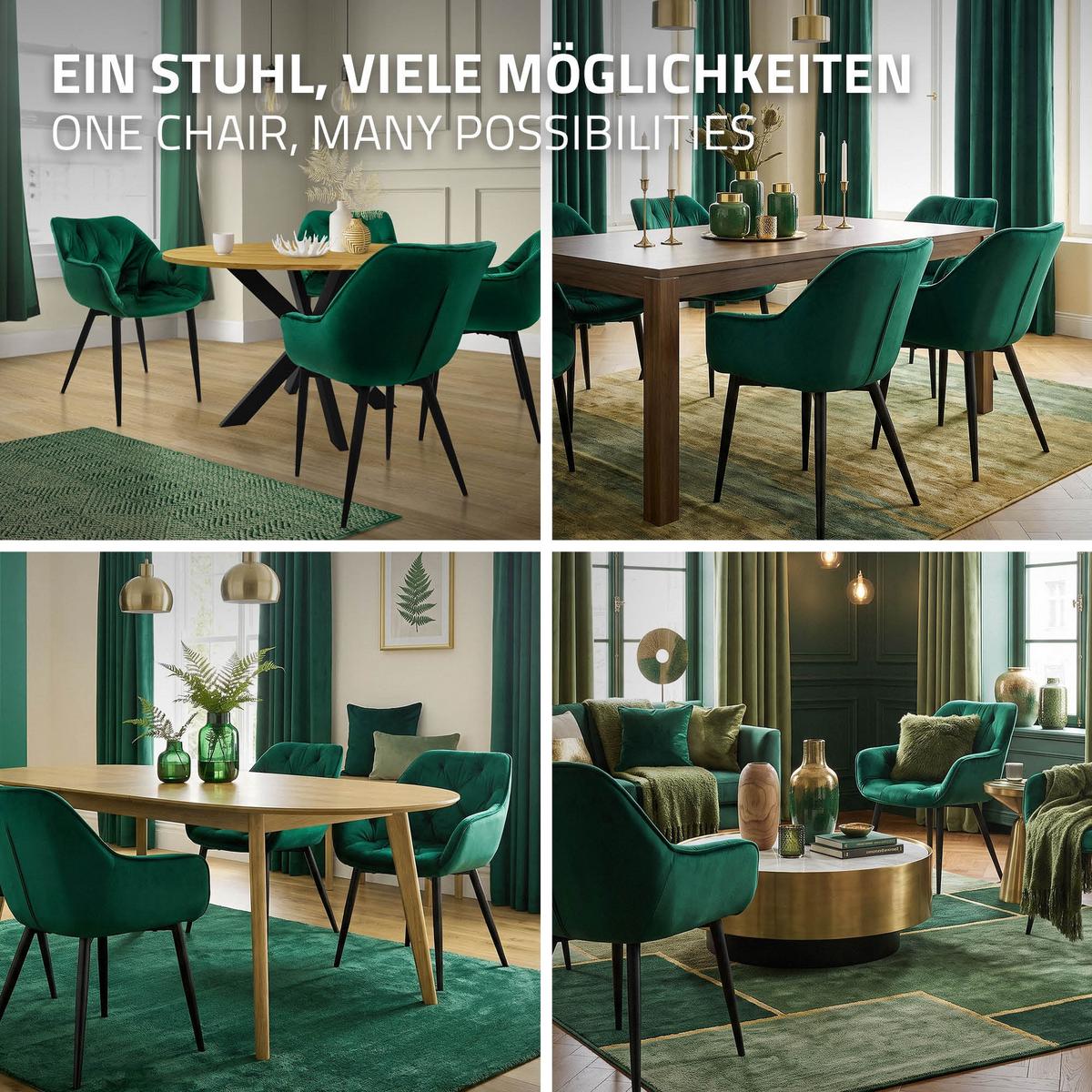 ESSZIMMERSTÜHLE 4er Set Dunkelgrün Samt - Dunkelgrün/Schwarz, Metall (67/83/59cm) - ML-DESIGN