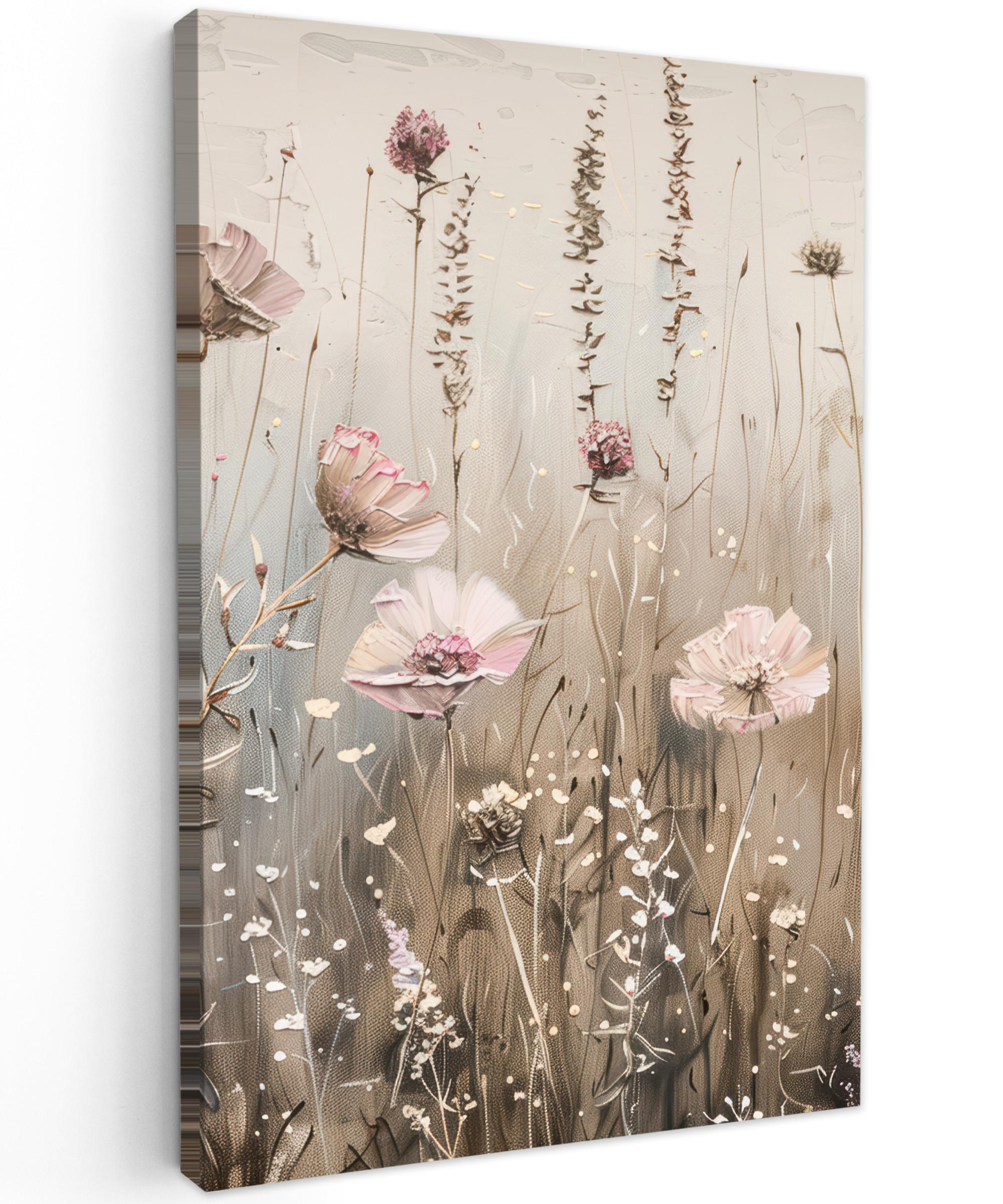 LEINWANDBILD Blumen - Rosa - Modern - Beige Deko Groß 90x140 cm - Beige, Textil (90/140cm) - MuchoWow