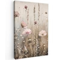 LEINWANDBILD Blumen - Rosa - Modern - Beige Deko Groß 90x140 cm - Beige, Textil (90/140cm) - MuchoWow