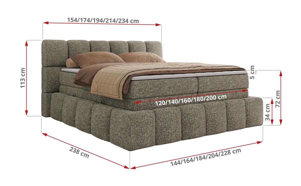 BOXSPRINGBETT NIRA KING 200/200 Grau Strukture - H4 - Grau, Holz/Textil (200/200cm) - MKS