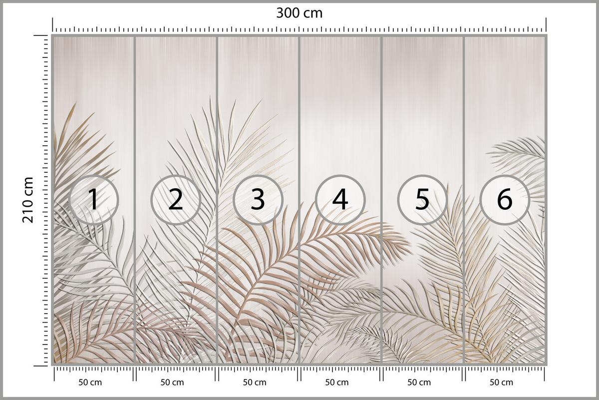 FOTOTAPETE für Schlafzimmer Beige Palmenblätter Delikat 300x210 - Beige/Braun, Papier (300/210cm) - Muralo