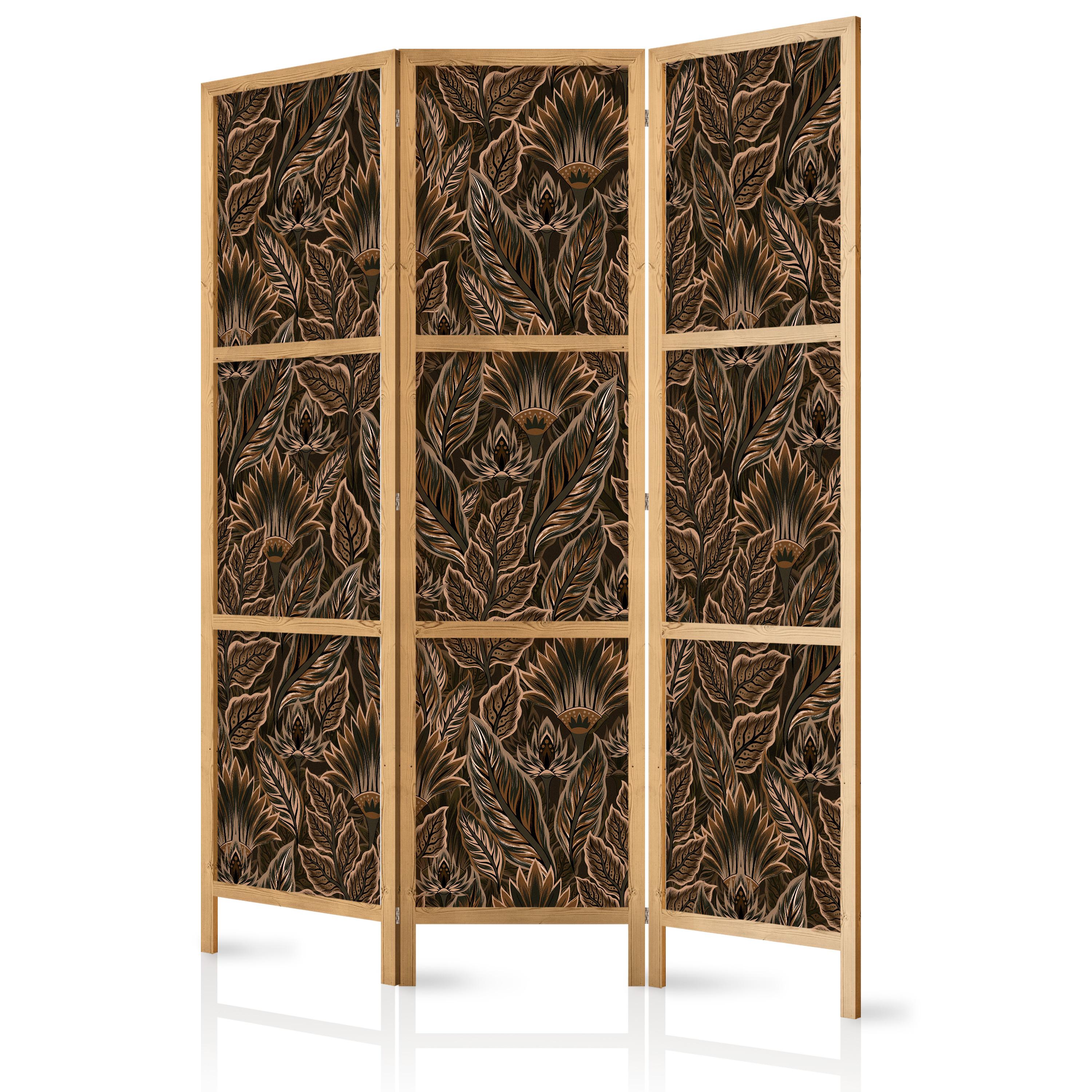 PARAVENT Japanischer 3-tlg 135x172 cm Braune Bl tter - Braun, Holz/Textil (135/172/3cm) - Muralo