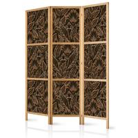 PARAVENT Japanischer 3-tlg 135x172 cm Braune Bl tter - Braun, Holz/Textil (135/172/3cm) - Muralo