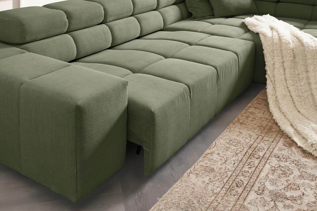 ECKSOFA MIT MOTORISCHEM SITZVORZUG NEVADA Dunkelgrün Cord Relaxfunktion - Dunkelgrün/Schwarz, Kunststoff/Textil (319/215cm) - KAWOLA