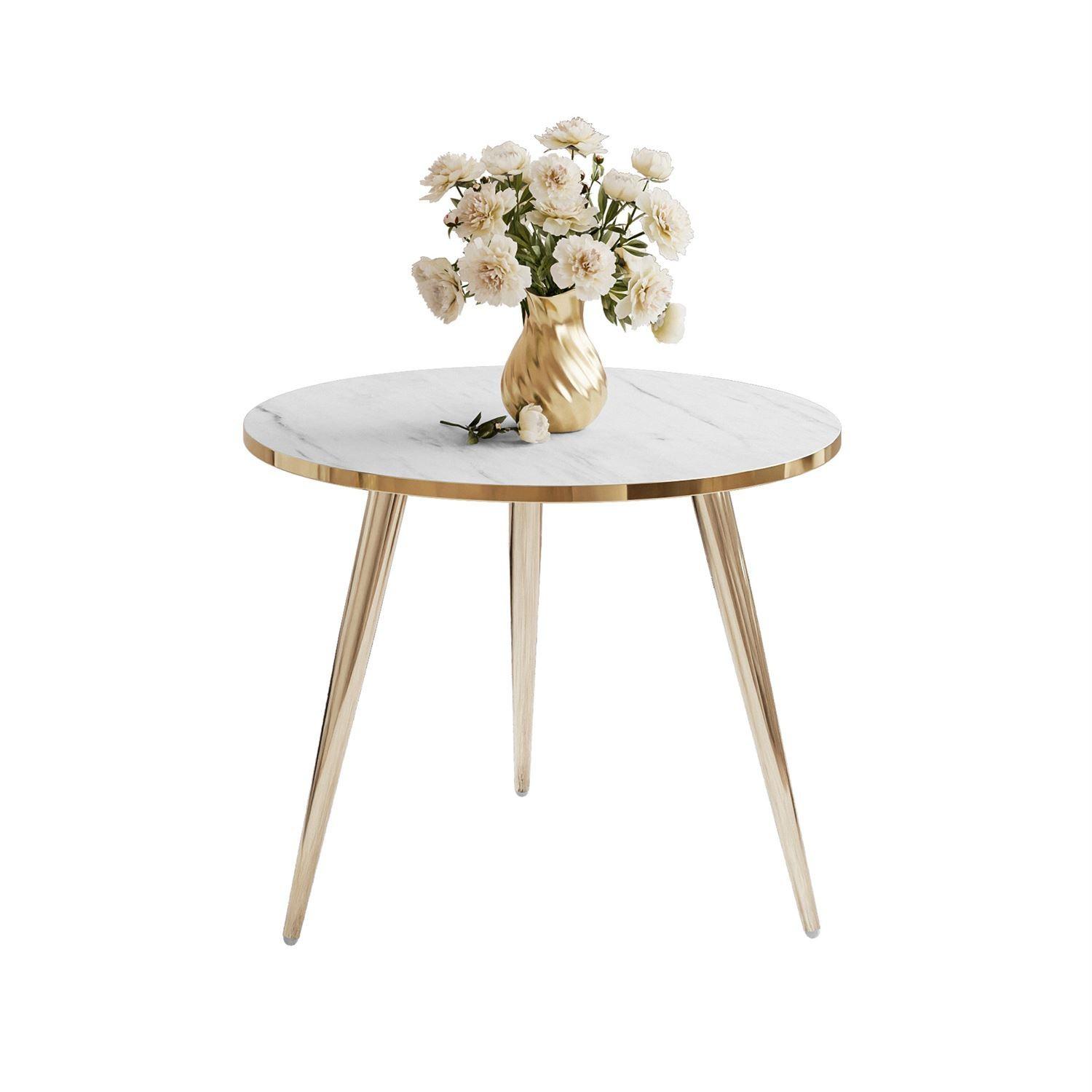 COUCHTISCH SOLEIL GOLD Weiß Marmor, 50cm - Weiß, Holzwerkstoff (70/50/47cm) - Lookway