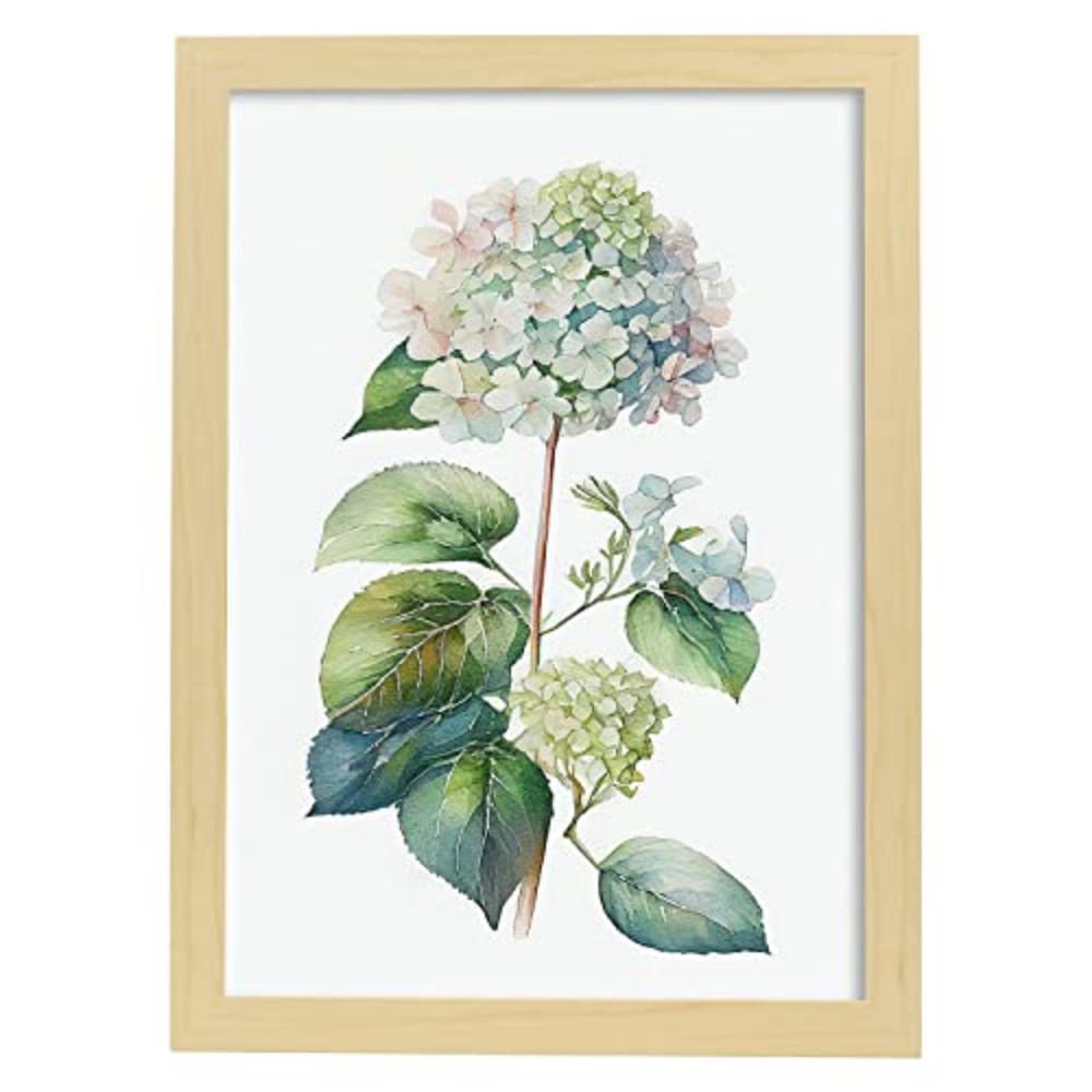 POSTER Hortensie 3 Im Nordischen Stil. A4 Rahmen Aus Hellem Holz - Beige, Papier (29.7/5/21cm) - Nacnic