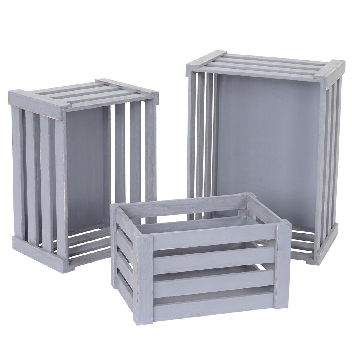 HOLZKISTE 3ER-SET Grau 3er-Set-Set - Grau, Holz (30/41/21cm) - MCW