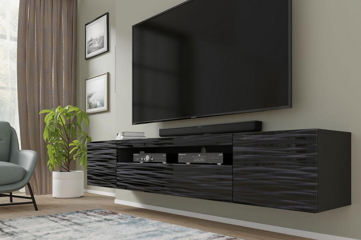TV LOWBOARD Schwarz 200/42/37 - Anthrazit/Schwarz, Holzwerkstoff (200/42/37cm) - RAUMHIRSCH FURNITURE