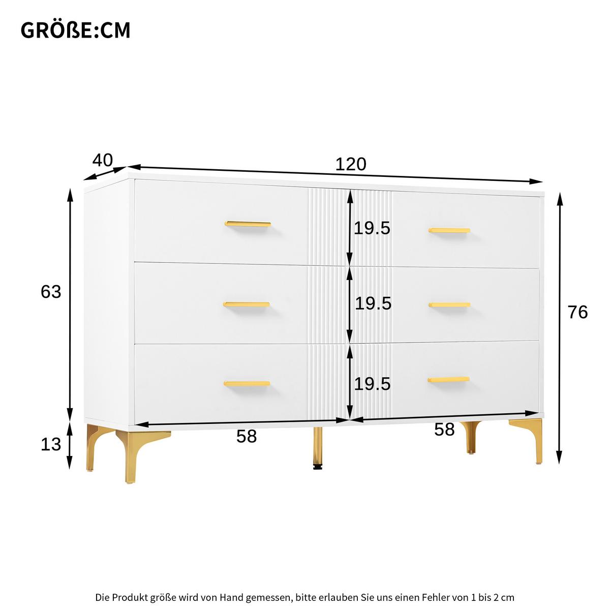 SIDEBOARD mit 6 Schubladen Weiß - Weiß, Holzwerkstoff (40/76/120cm) - Urban Meuble