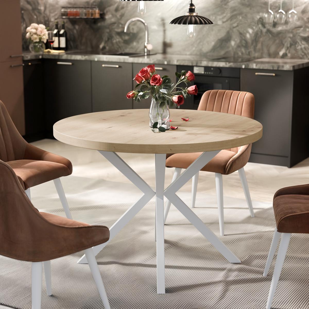 AUSZIEHTISCH MILTON 120-196/76 cm mit Metallgestell, Weiß / Artisan-Eiche - Eiche Artisan/Weiß, Holzwerkstoff/Metall (120/120/76cm) - Idohome