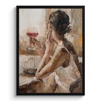 POSTER MIT RAHMEN Ölgemälde - Frau - Wein Posterleiste 60x80 cm - Hellbraun, Papier (60/80cm) - MuchoWow