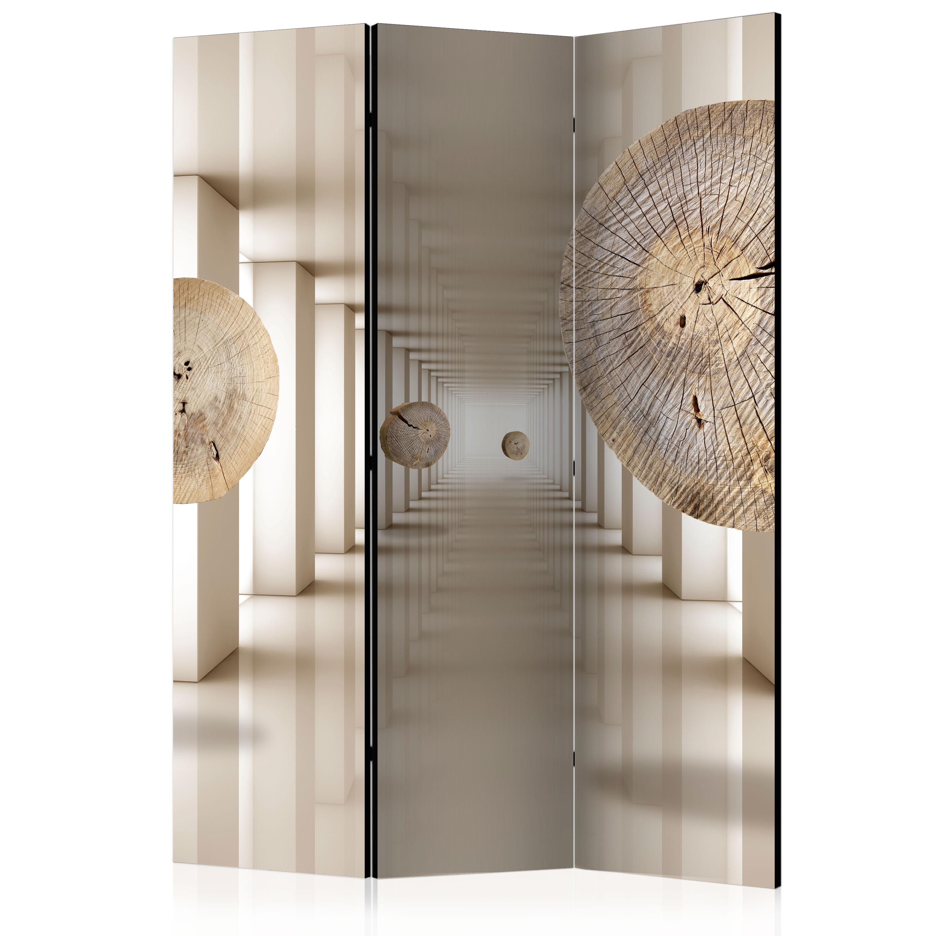 PARAVENT Akustik 3-tlg 135x172 cm Holz Tunnel 3D Abstraktion - Beige, Holz/Textil (135/172/3cm) - Muralo
