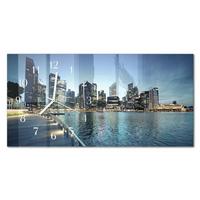 WANDUHR aus Glas 60x30 cm - Stadt bei Nacht - Blau, Glas (60/30/0.4cm) - TULUP