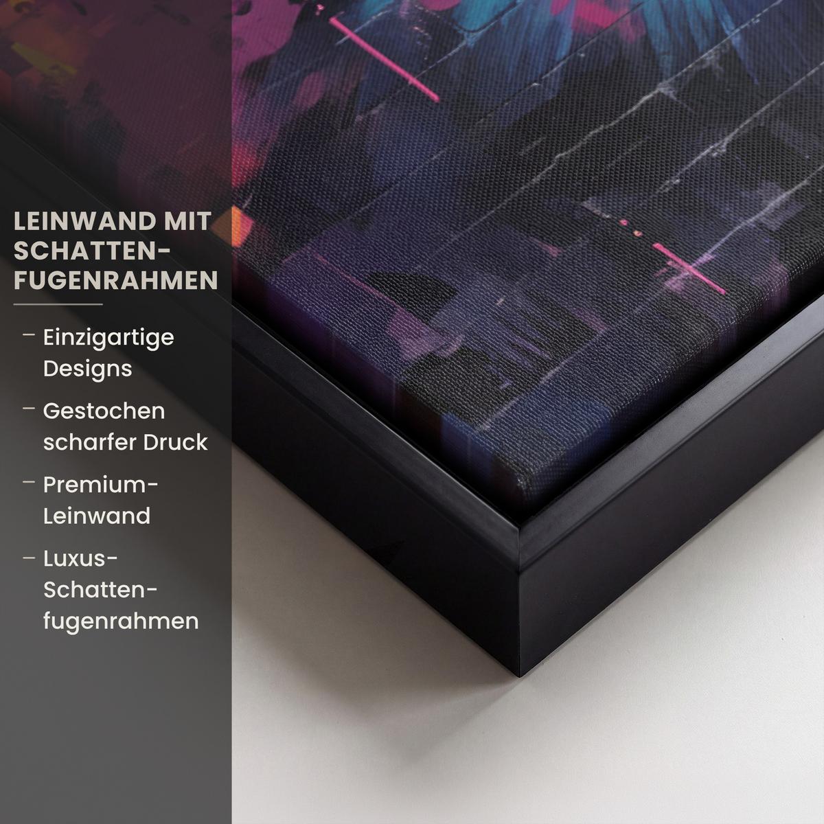 LEINWAND Bilder mit Rahmen - Graffiti - Schimpanse - Straßenkunst - Kopfhörer - Affe - 70x50 - Blau, Textil (70/50cm) - MuchoWow