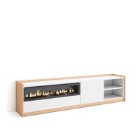 LOWBOARD, Weiß und Eiche Soft, Elektrokamin, 207/37/50cm - Weiß, Holzwerkstoff (207/50/37cm) - Skraut Home