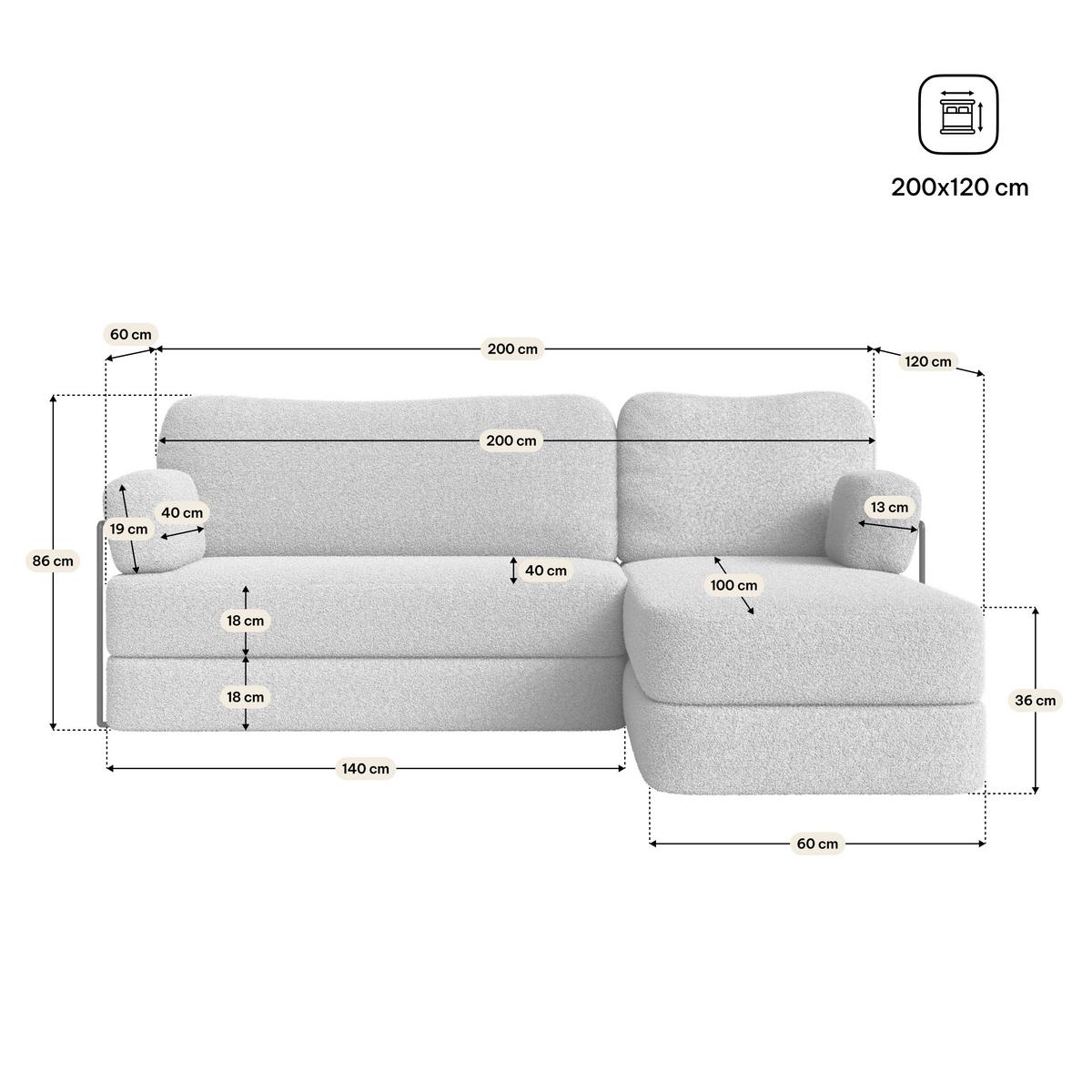 ECKSOFA SABI modulares Boneless Sofa mit Schlaffunktion Hellgrau Boucle-Stoff - Hellgrau, Textil (200/120cm) - MASSENO