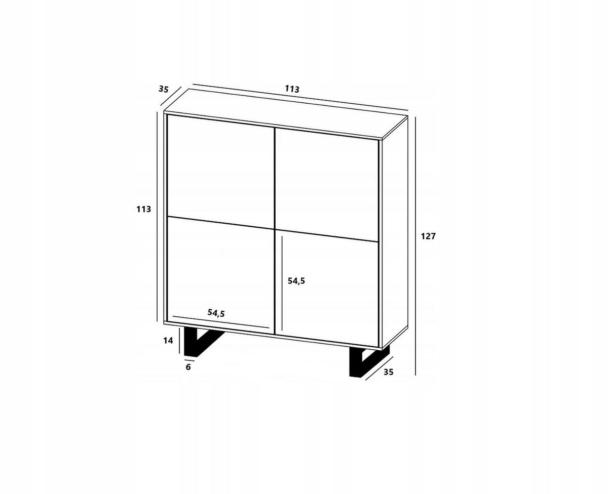 KOMMODE Apollo 4D Eiche wotan Weiß Matt 113/127/35 cm - Weiß, Holzwerkstoff/Metall (113/127/35cm) - Meble Lindner