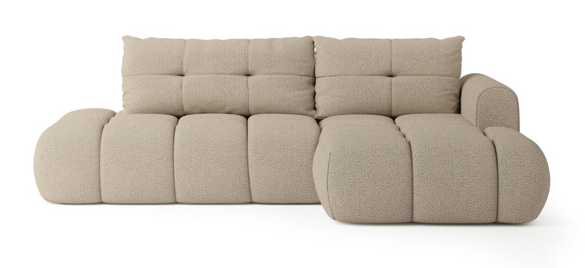 ECKSOFA FLUMA R-S Beige Boucle-Stoff mit Schlaffunktion - Beige, Holz (279/158cm) - MASSENO