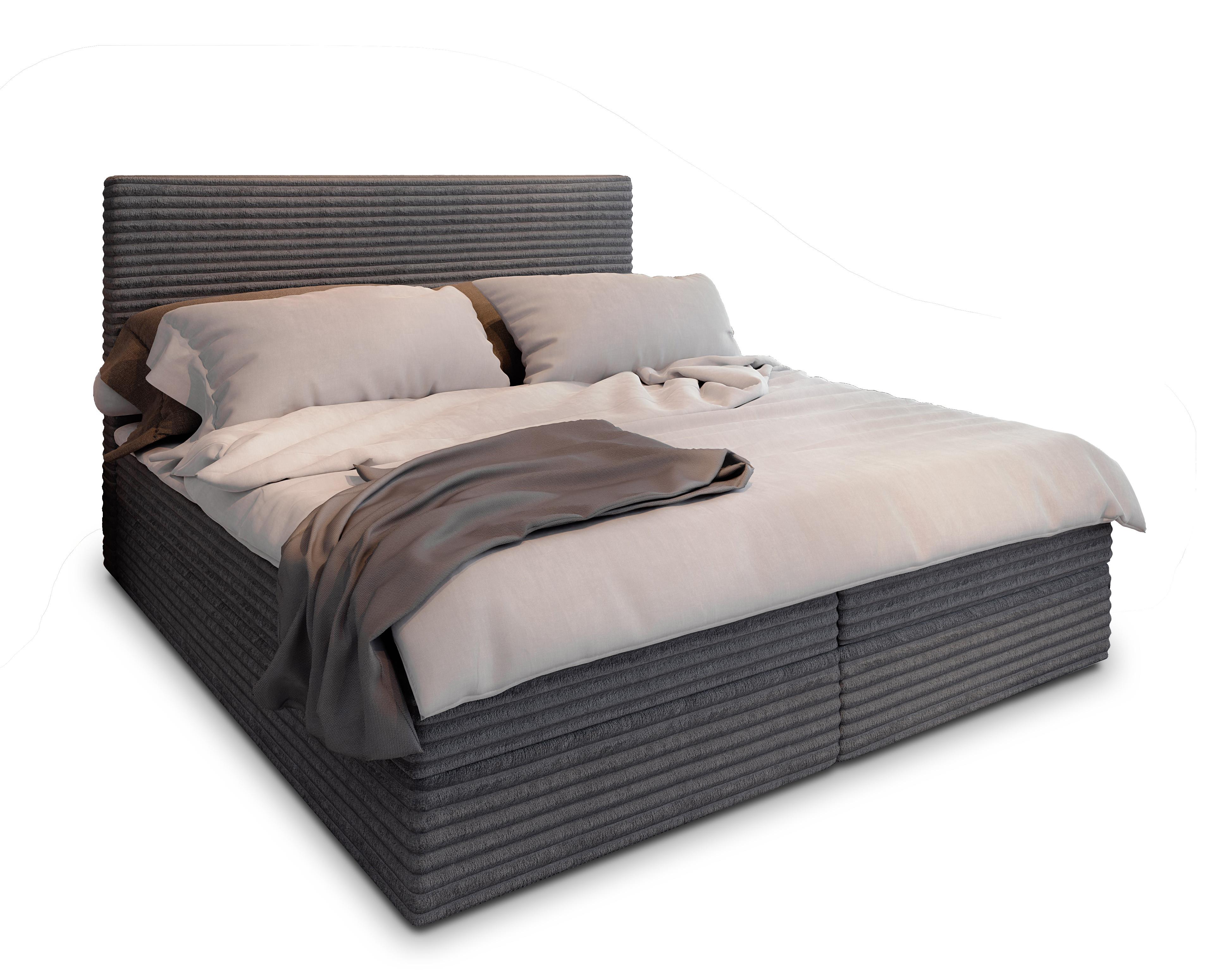 BOXBETT PISA 160x200 cm mit Matratze und Topper - Grau - Grau, Holz (160/200cm) - MASSENO