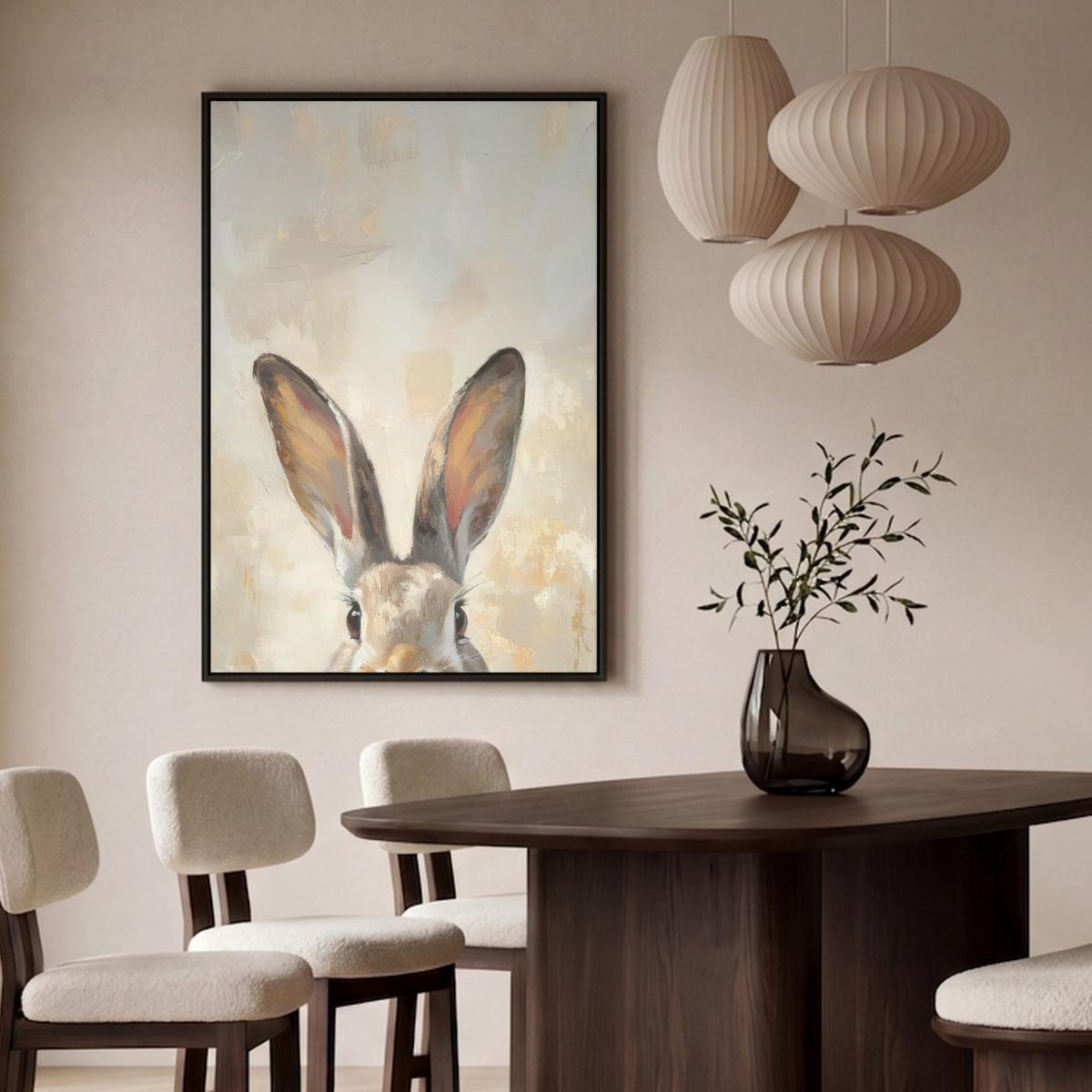 LEINWAND Bilder mit Rahmen - Hase - Ohren - Braun - 90x140 - Beige, Textil (90/140cm) - MuchoWow