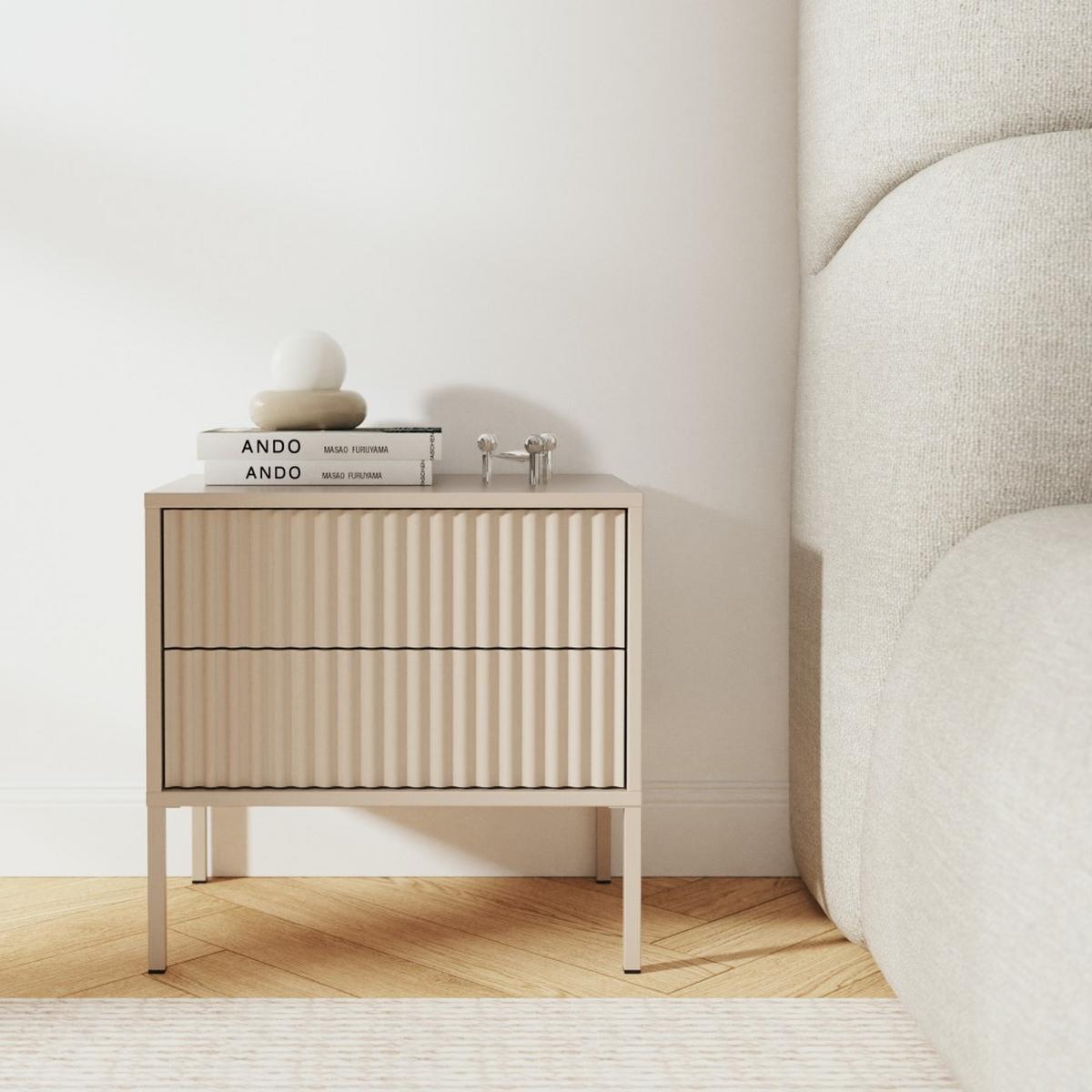 NACHTTISCH Noto mit 2 Schubladen und geriffelten Fronten, 54 cm - Kaschmir, Holzwerkstoff (54/38/53cm) - Beautysofa